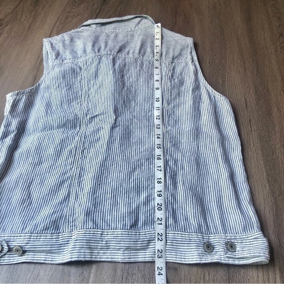 Kenar Linen Vest Women’s Large Gray White Railroad Stripe Coastal Beachy - Picture 4 of 6